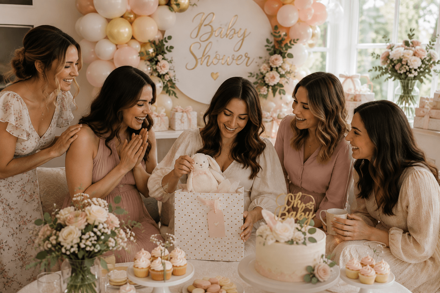 Balonlarla süslenmiş baby shower kutlaması